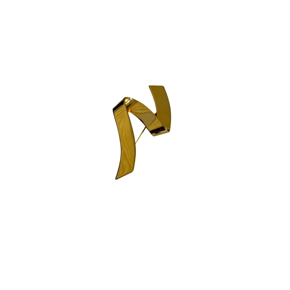 Monet Vintage‎ Gold Tone Ribbon Brooch Sculptural Wavy Abstract Modernist Pin